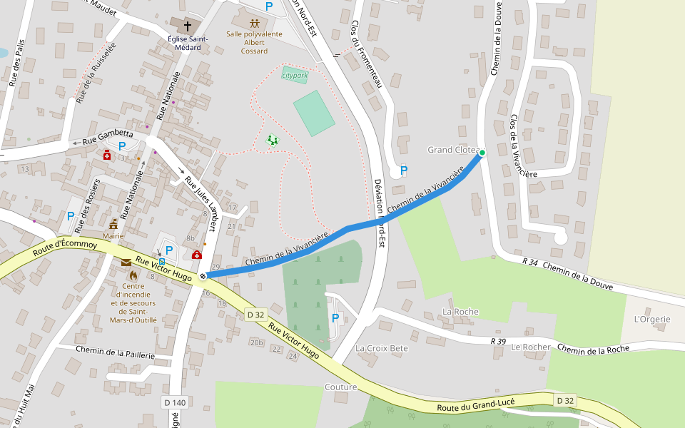 Chemin de la Vivancière walking route map in Saint-Mars-d'Outillé