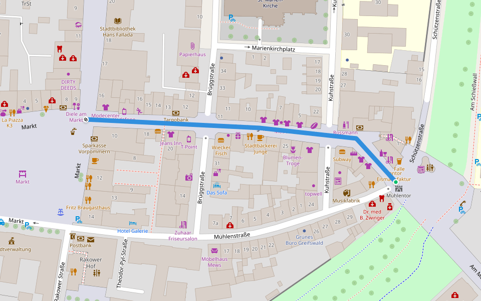 Schuhhagen walking route map in Greifswald