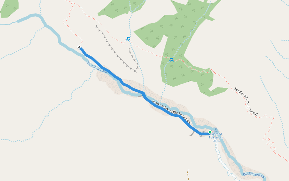 Senda sobre el Río Pairumani walking route map in K'aspi Cancha