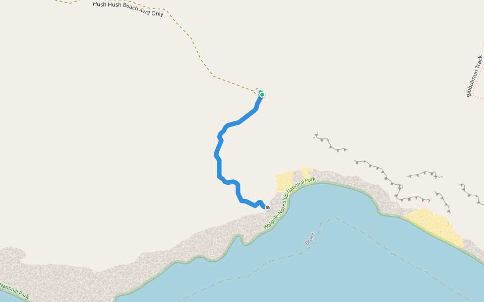 Hush Hush Beach walking route map in Broke