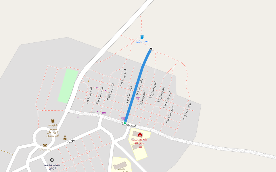 ۶ امام رضا (ع) walking route map in Birjand