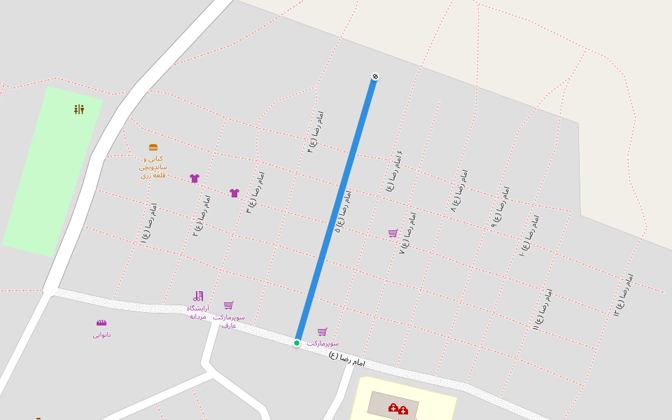 امام رضا (ع) ۵ walking route map in Birjand