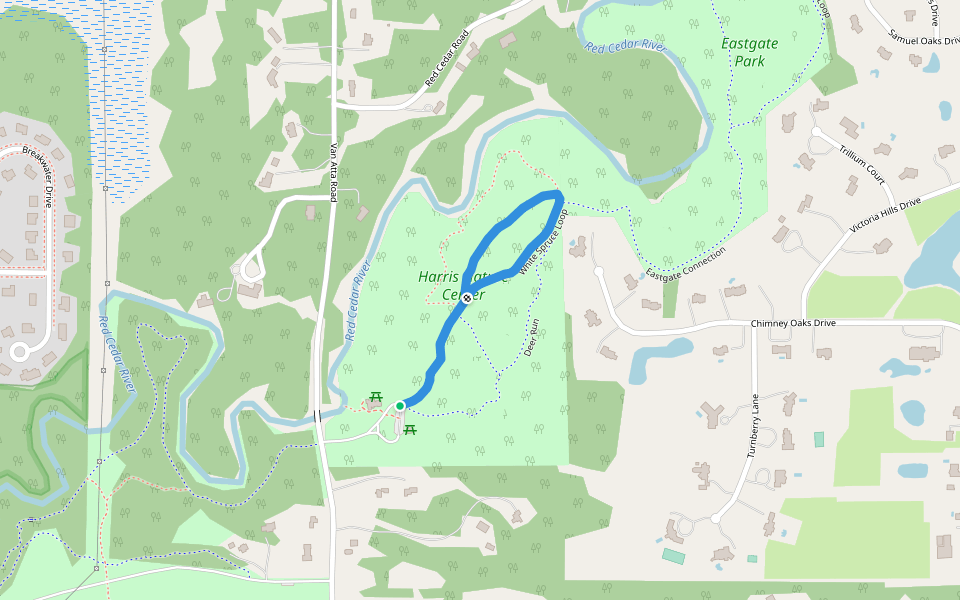 White Spruce Loop walking route map in Okemos