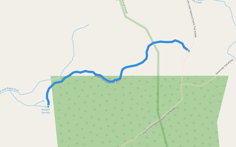 Middle Fork Basin Trail #1077 walking route map in Klamath Falls