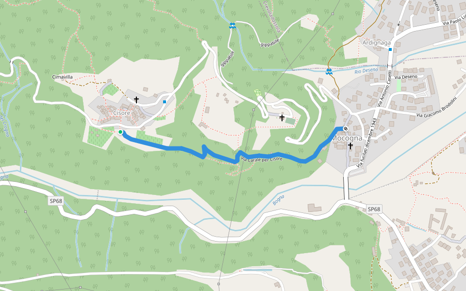 Via Carale per Cisore walking route map in Cisore