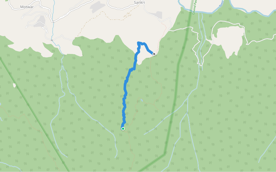Kedarkantha Base Camp-Sankri walking route map in Supin Range