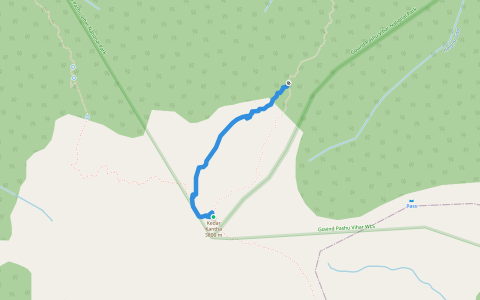 Kedarkantha Summit to Base Camp walking route map in Singtur Range