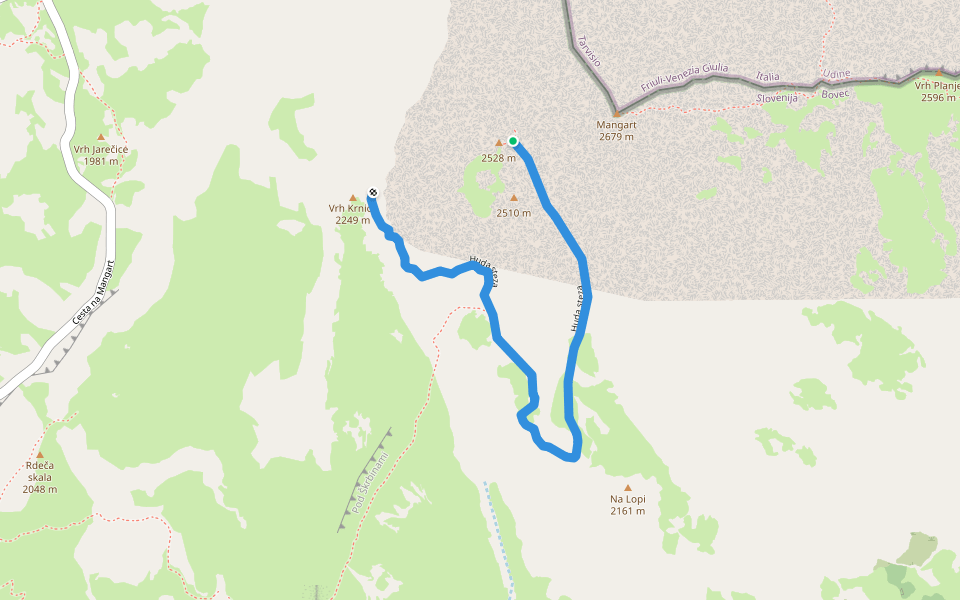 Huda steza walking route map in Log pod Mangartom