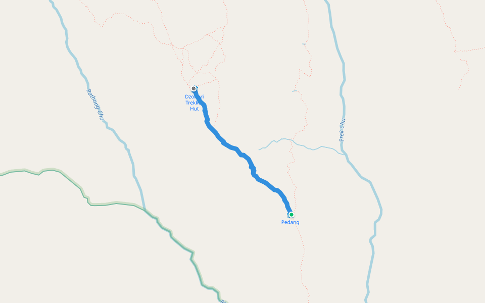 Pedang to Dzongri walking route map in Tshoka