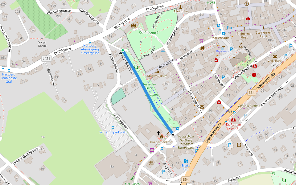 Alter Stadtpark walking route map in Hartberg
