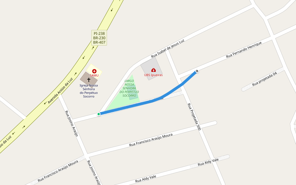 Rua Claudio Antonio da Luz walking route map in Picos