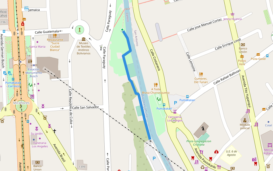 Sendero peatonal Orkojahuira walking route map in La Paz