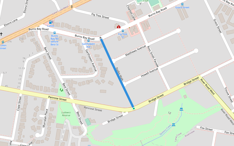 Radke Walk walking route map in Lane Cove