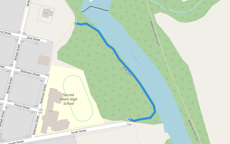 River Trail walking route map in Walkerton