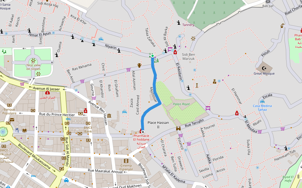 Mechouar walking route map in Tetouan