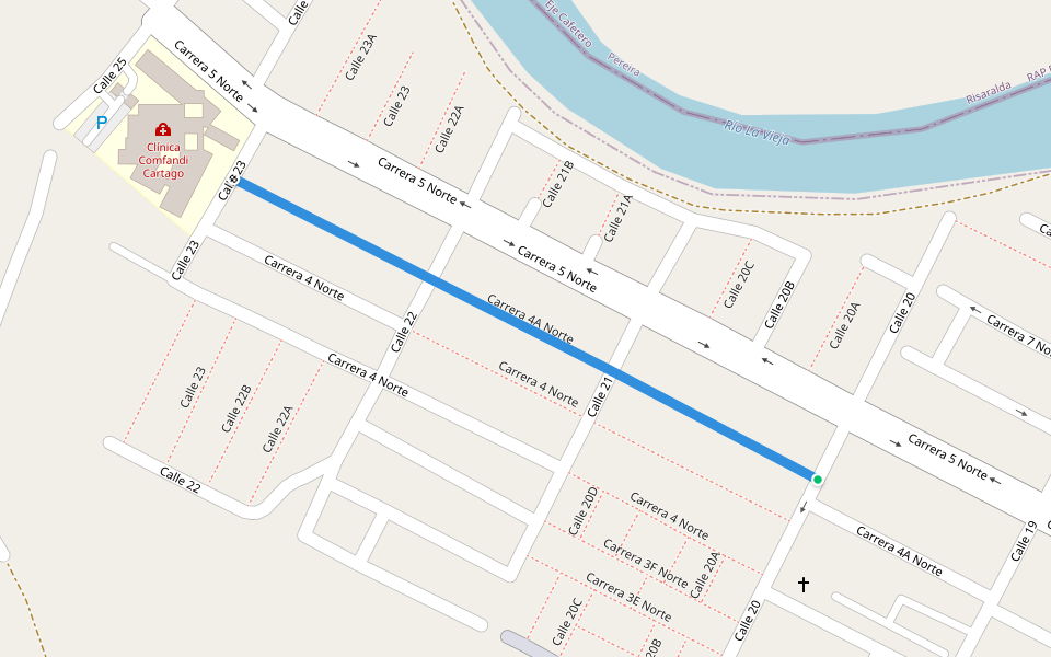 Carrera 4A Norte walking route map in Cartago