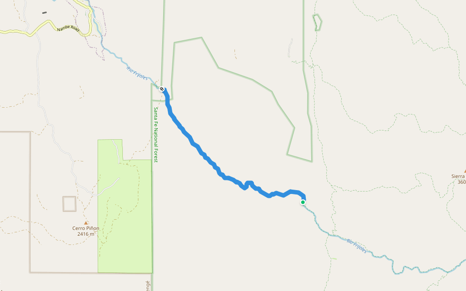Frijoles Canyon Trail (154) walking route map in Chimayo