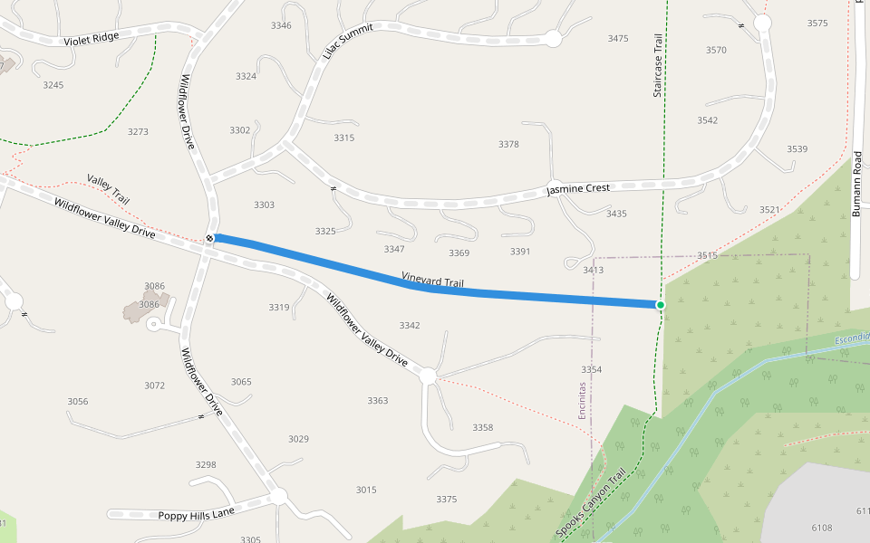 Vineyard Trail walking route map in Encinitas