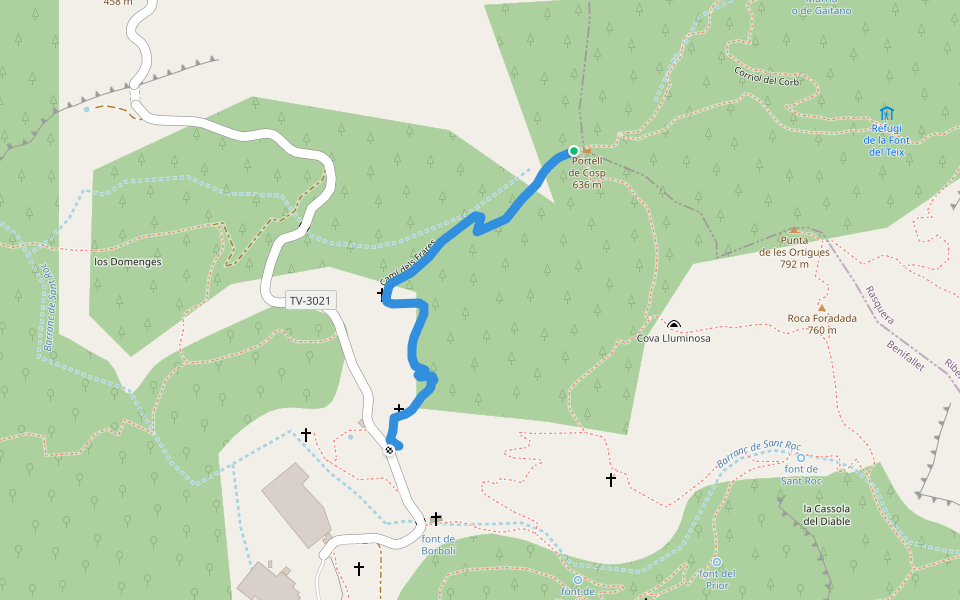 Camí dels Frares walking route map in Benifallet