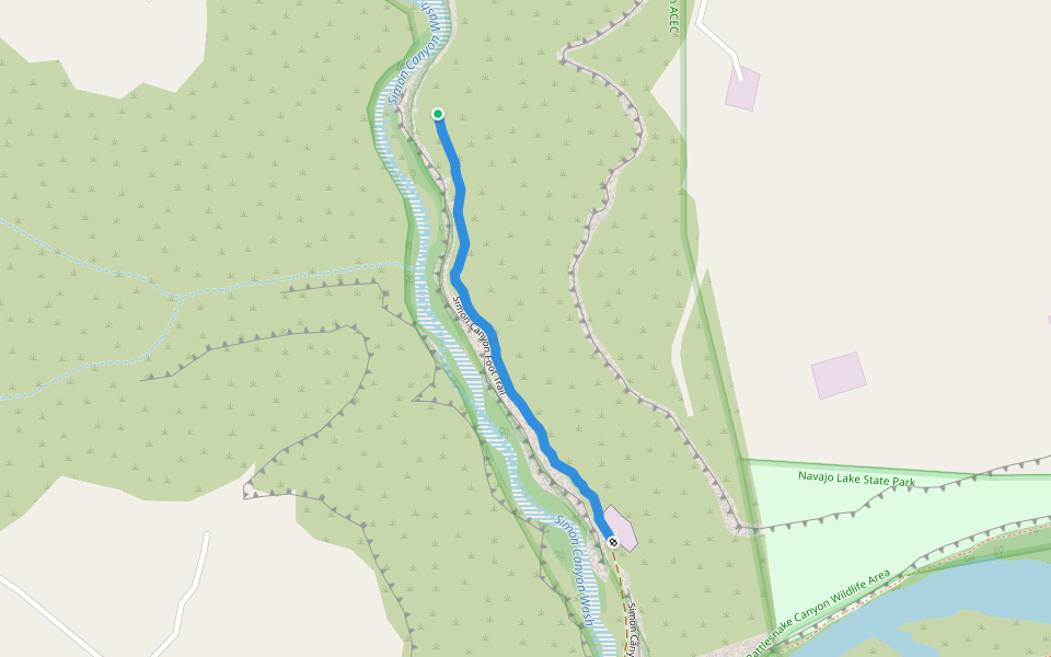 Simon Canyon Foot Trail walking route map in Navajo Dam