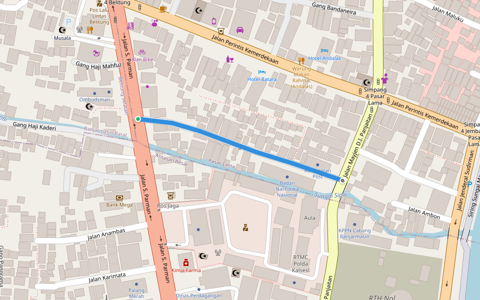 Gang Tera walking route map in Banjarmasin