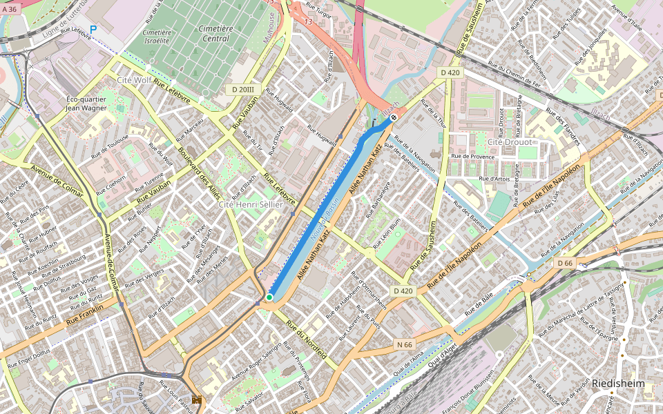 Promenade William Wyler walking route map in Mulhouse