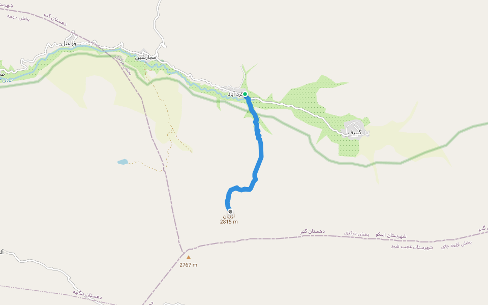 قله اولیان از روستای کرد اباد walking route map in Kord Abad