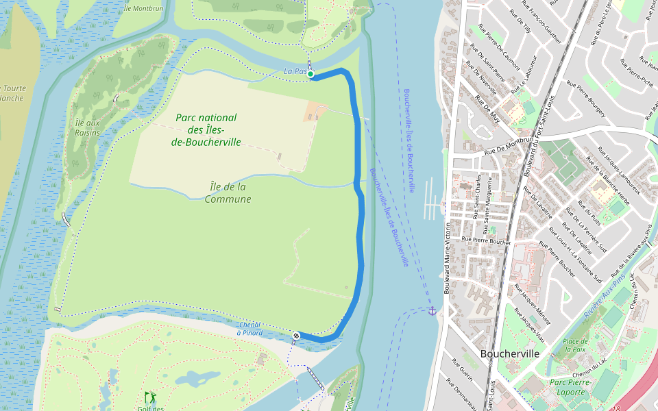 Sentier L'Île-de-la-Commune walking route map in Boucherville