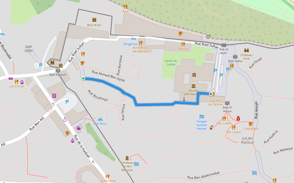 Rue Ben Abou walking route map in Tanger