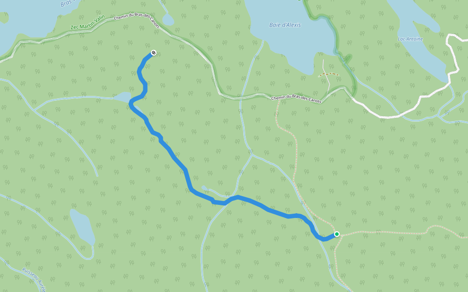 Sentier le Yéti walking route map in Saint-Fulgence