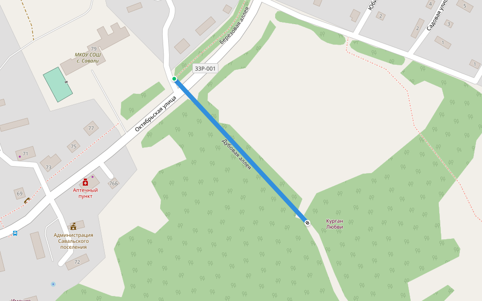 Дубовая аллея walking route map in Savali