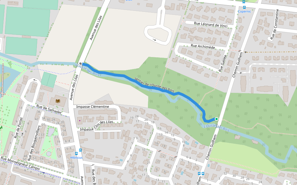 sentier de l'Ousse des bois walking route map in Pau