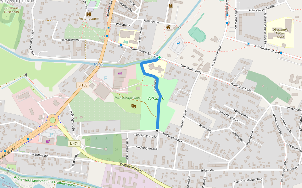 Volkspark walking route map in Peitz