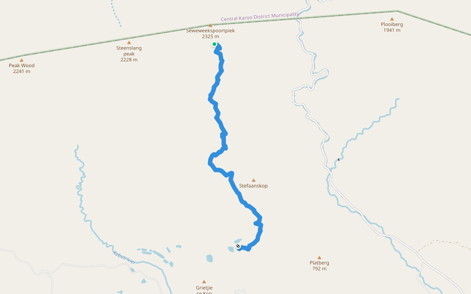 Seweweekspoort Approach walking route map in Seven Weeks Poort