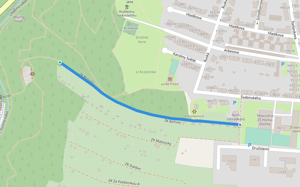 ZK Bořivoj walking route map in Třebíč