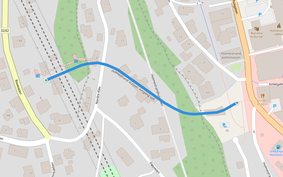 Holmestrand stasjon, inngang syd walking route map in Holmestrand