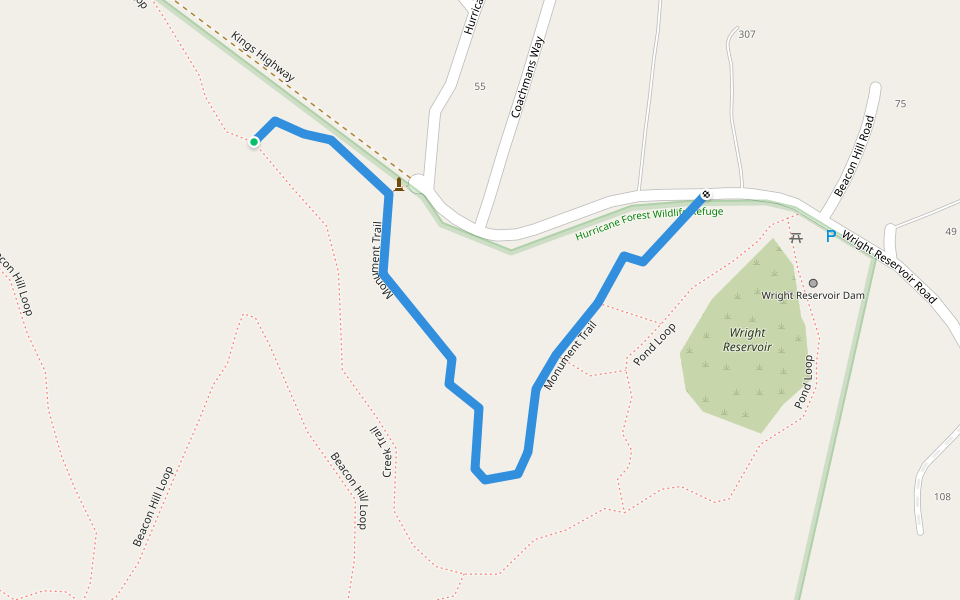 Monument Trail walking route map in Hartford