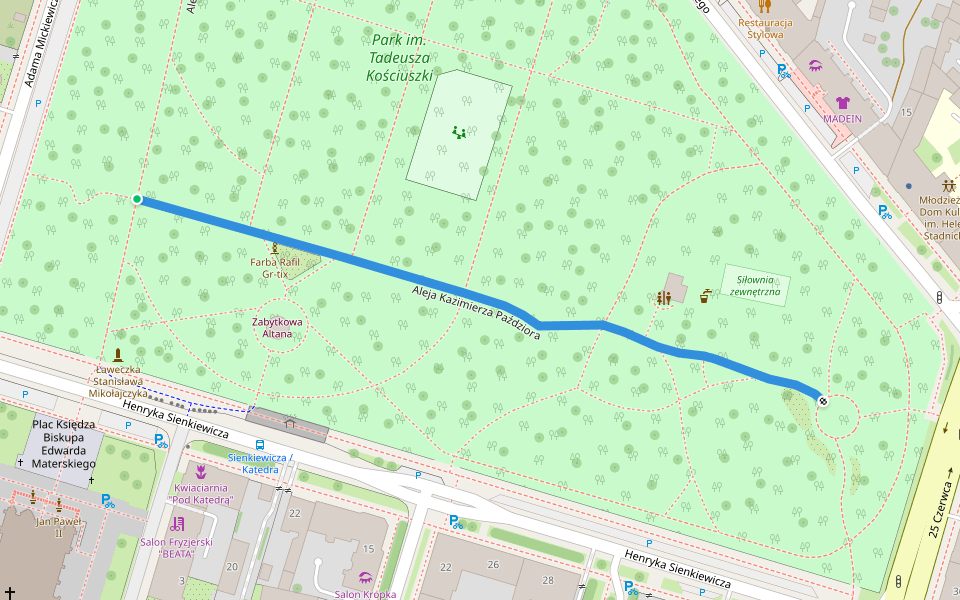 Aleja Kazimierza Paździora walking route map in Radom