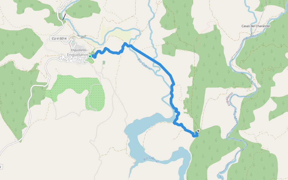 Sendero de los Cuatro Rios walking route map in Enguídanos