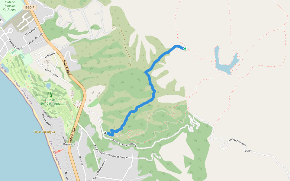 Senderos RKF, Merrell y Mountain Hard Wear walking route map in Cachagua