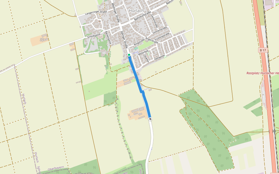 Iglinger Straße walking route map in Hurlach