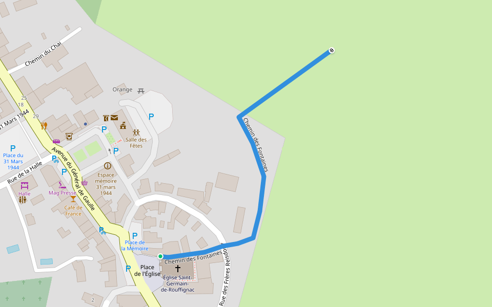 Chemin des Fontaines walking route map in Rouffignac-Saint-Cernin-de-Reilhac