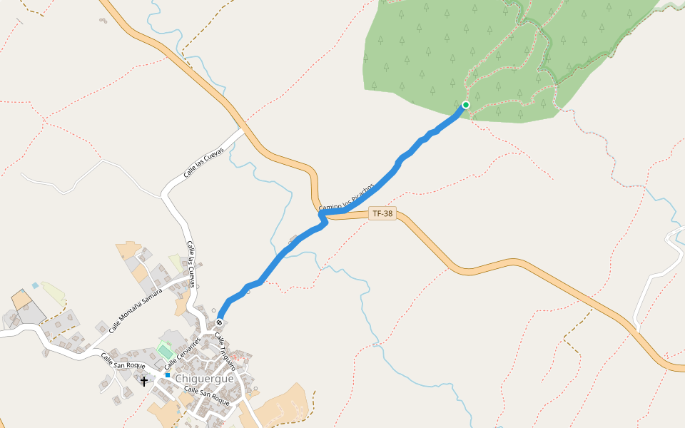 Camino los Picachos walking route map in Chiguergue
