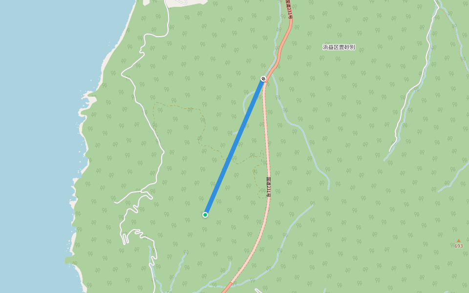 送毛トンネル（旧道） walking route map in Ishikari