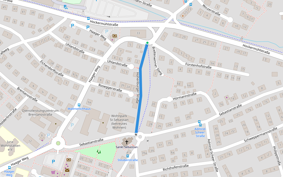 Hohenburger Straße walking route map in Amberg
