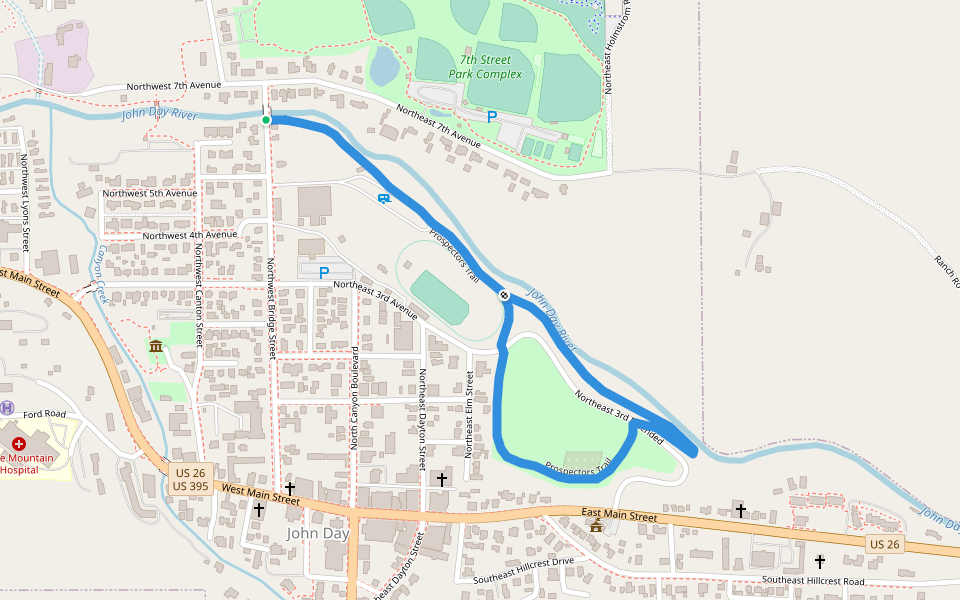 Prospectors Trail walking route map in John Day