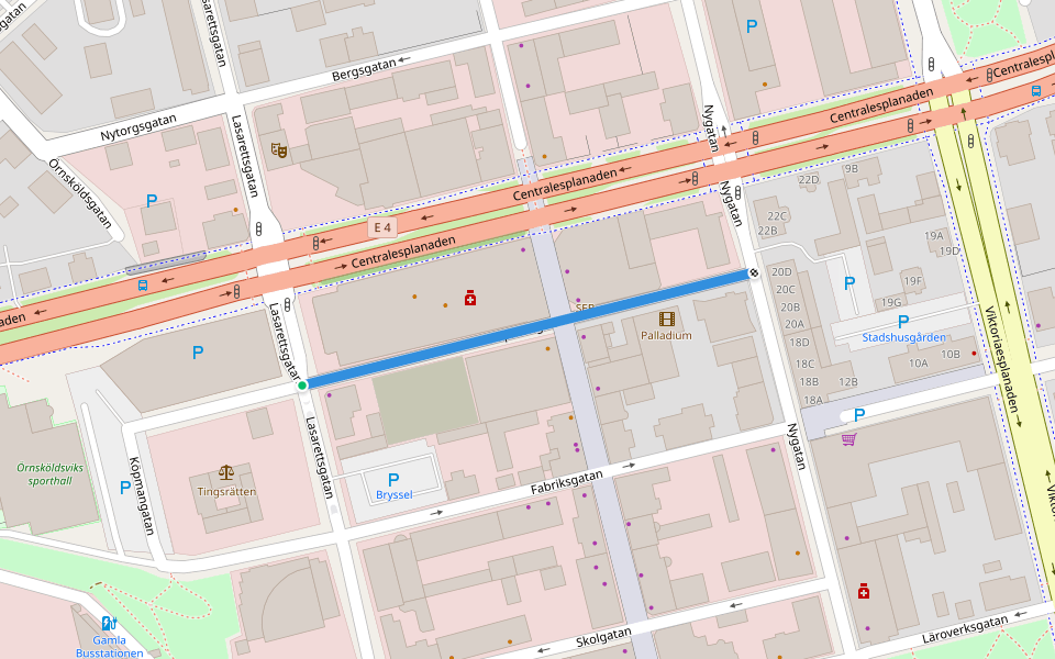 Köpmangatan walking route map in Örnsköldsvik