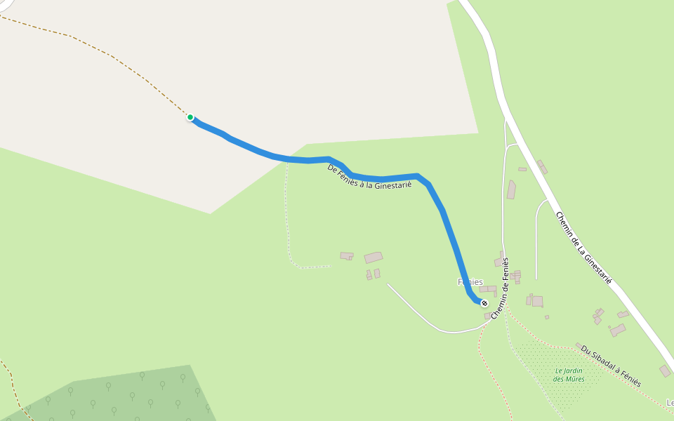 De Féniès à la Ginestarié walking route map in Terre-de-Bancalié