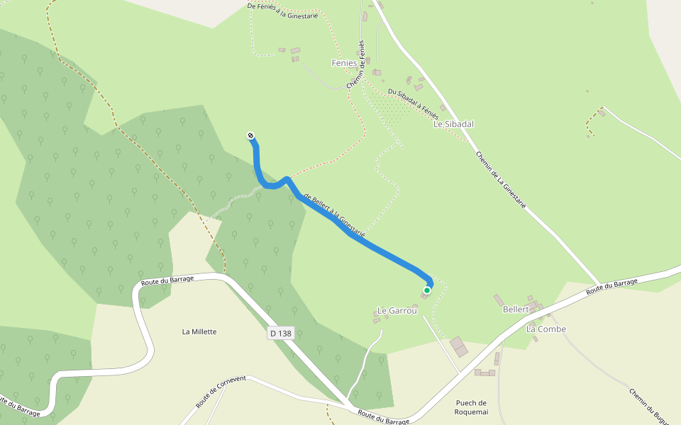 de Bellert à la Ginestarié walking route map in Terre-de-Bancalié