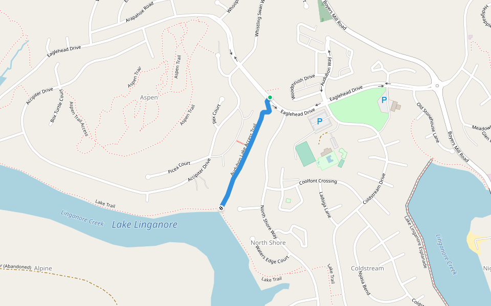 Audubon Lake Access Trail walking route map in New Market